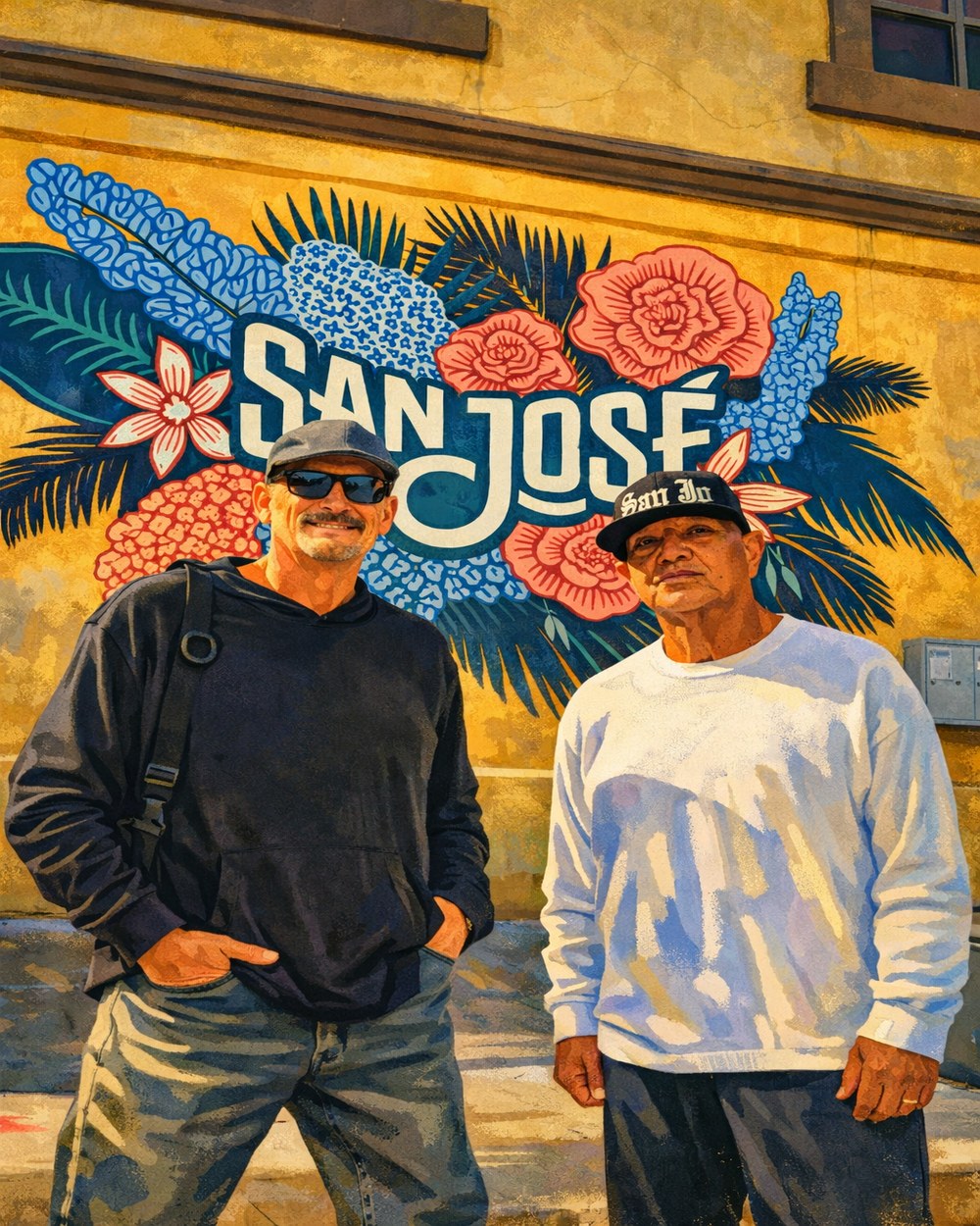 StevieG and L.J. Witter in front of the San Jose mural